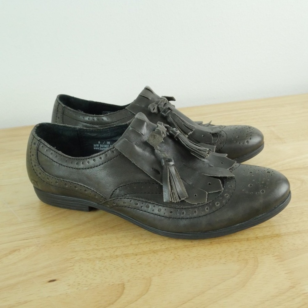 Born Leather Kiltie Tassel Wingtip Oxfords Dark Grey Size 8 Academia Preppy Fall